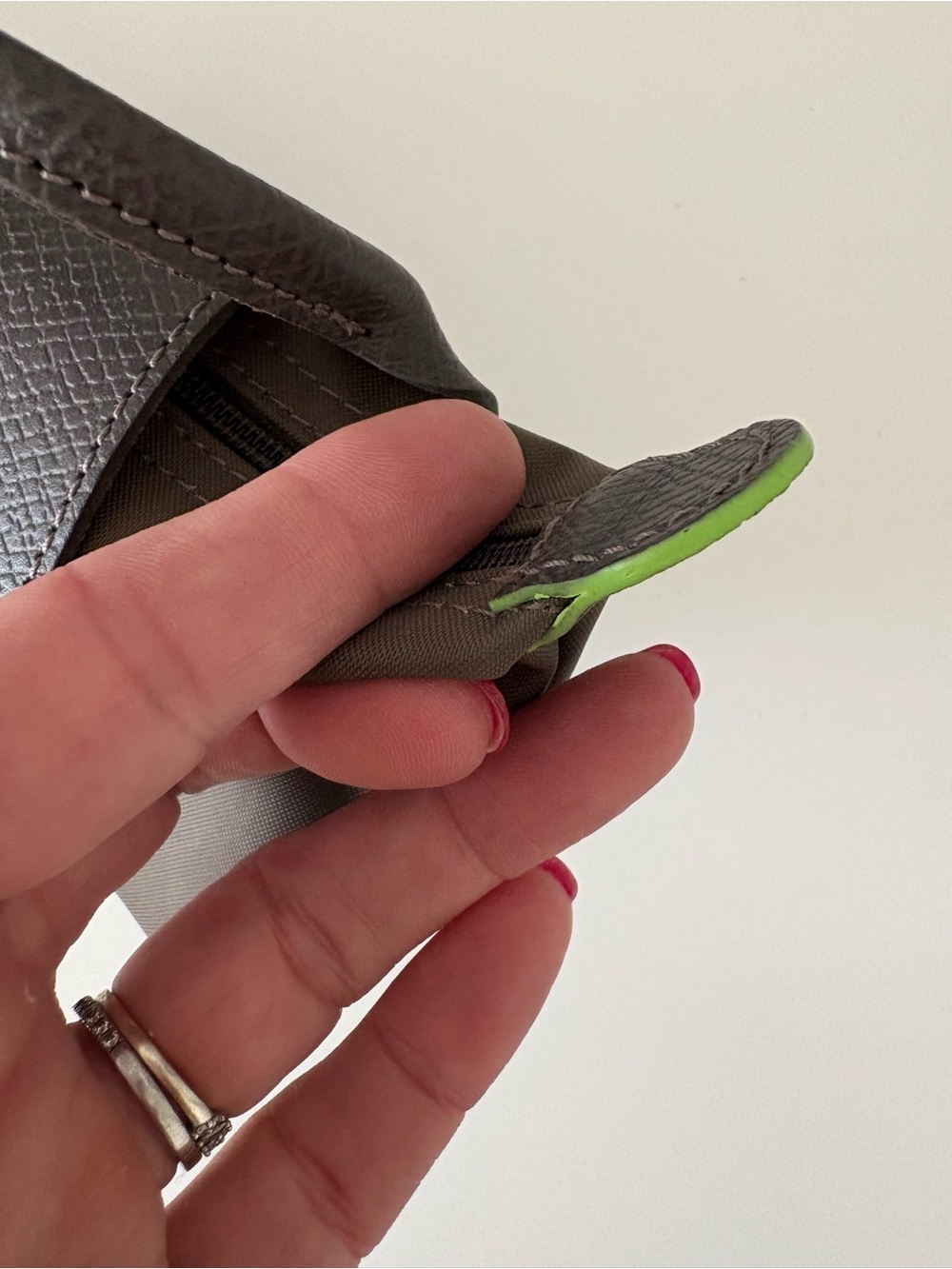 Longchamp Le Pliage XS Brown Leather & Nylon Crossbody Top Handle Rare Lime Trim - Picture 9 of 11